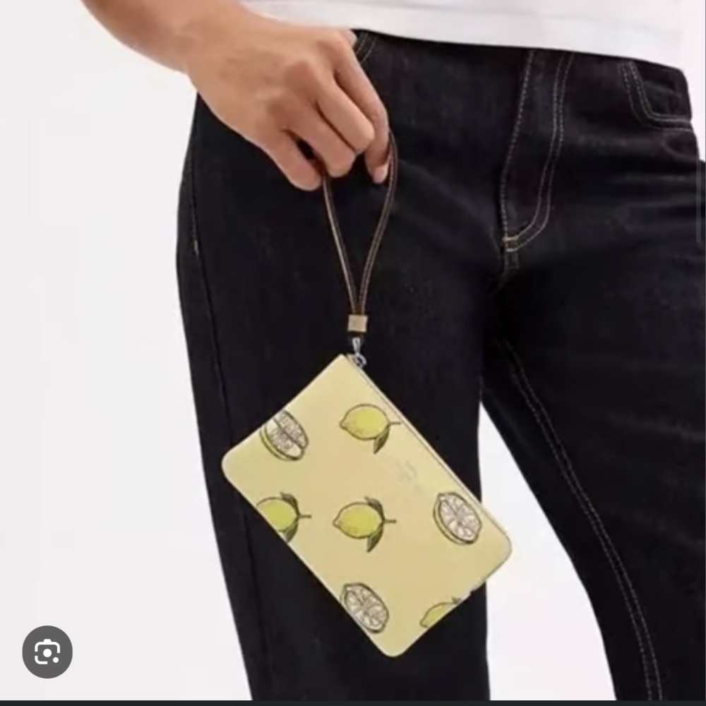 Coach Yellow Lemon Pattern Wristlet - Picture 2 of 2